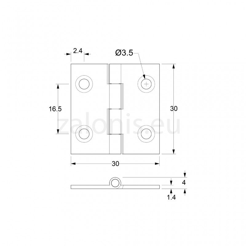 NICKEL PLATED BRASS FLAT HINGE 30x30 ITALY